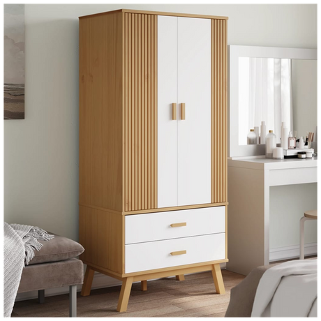 Wardrobe OLDEN White and Brown 76.5x53x172 cm Solid Wood Pine