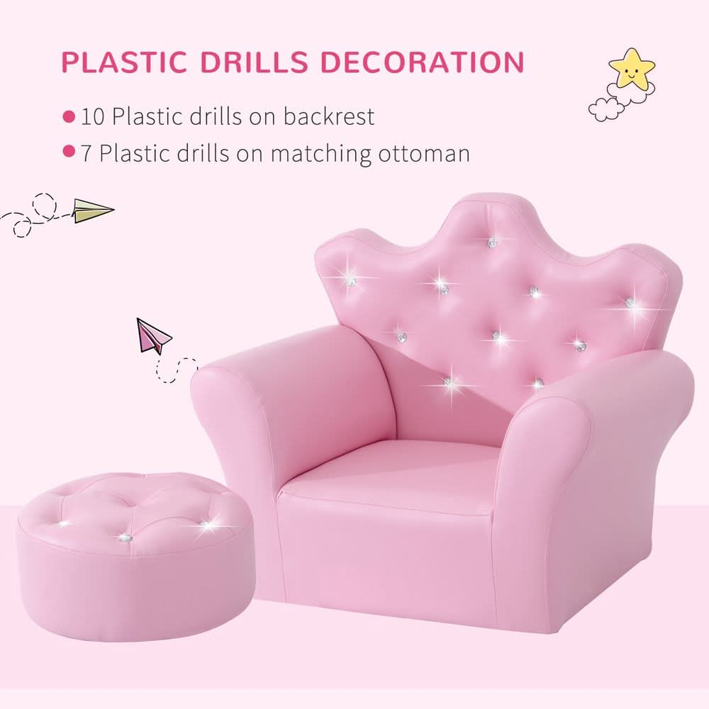 Children Kids Sofa Set Armchair Chair Seat With Free Footstool PU Leather Pink