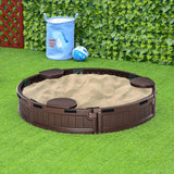 Kids Outdoor Round Sandbox w/ Oxford Canopy for 3-12 years old Brown Outsunny