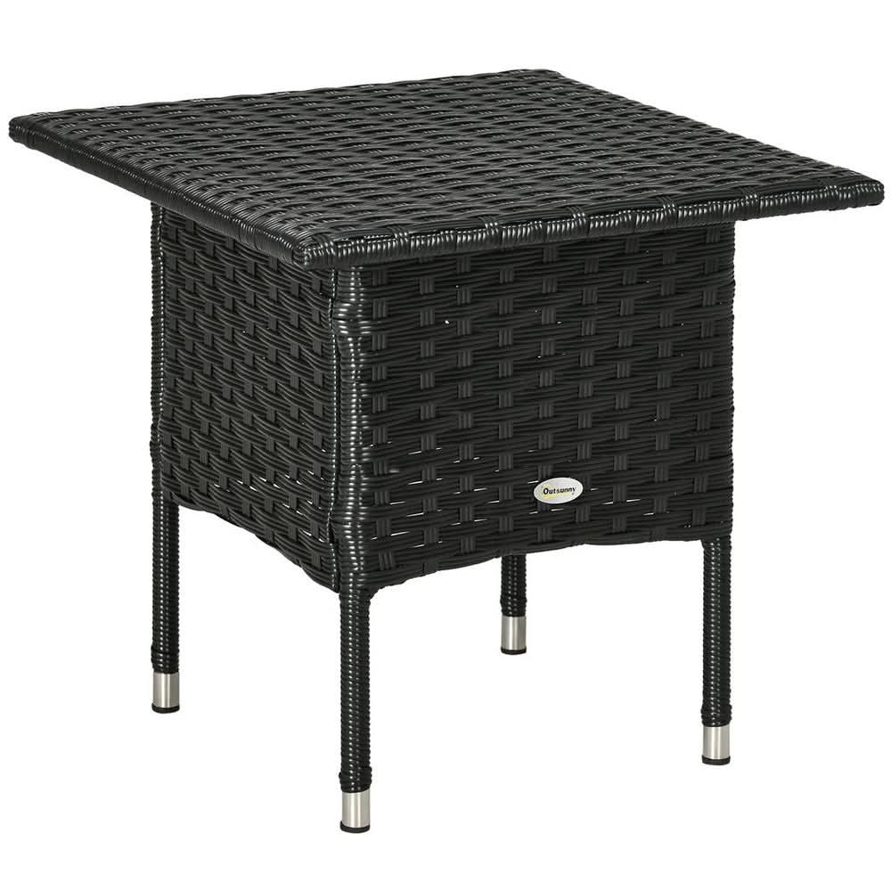 PE Rattan Outdoor Coffee Table, Rattan Side Table for Patio, Garden, Black