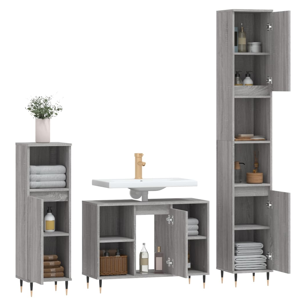 3 Piece Bathroom Furniture Set Grey Sonoma Engineered Wood