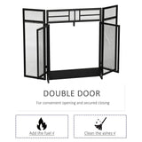 3-Panel Folding Fireplace Screen Spark Guard Metal Mesh Fireguard Black