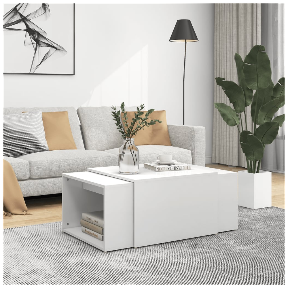 3 Piece Nesting Coffee Table Set  White 60x60x38 cm Engineered Wood