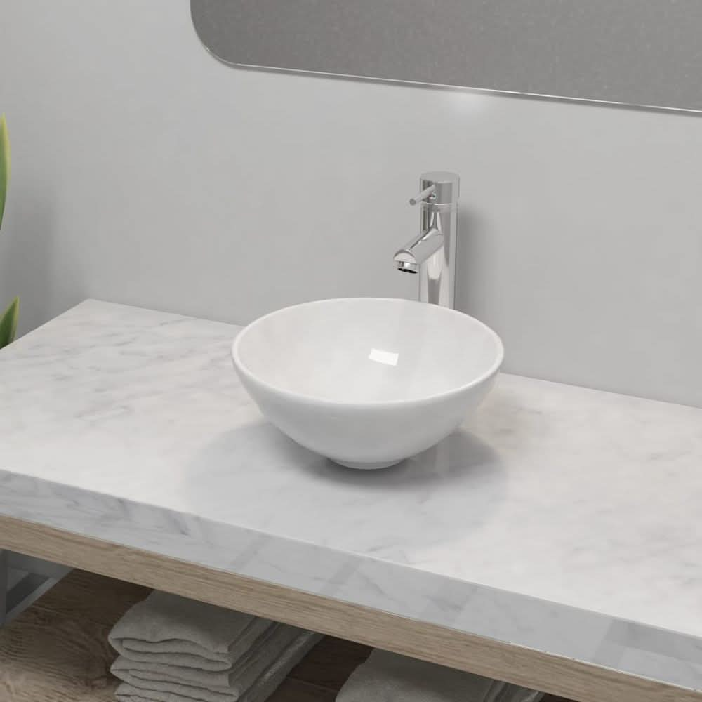 Bathroom Basin with Mixer Tap Ceramic Rectangular White