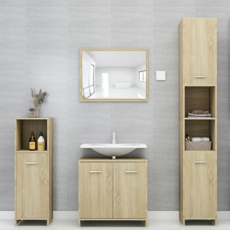 4 Piece Bathroom Furniture Set Smoked Oak Engineered Wood