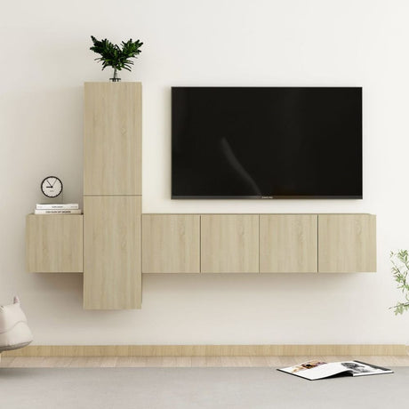 5 Piece TV Cabinet Set High Gloss White Engineered Wood