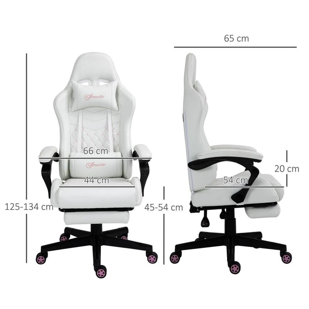 Racing Gaming Chair PU Leather Gamer Recliner Home Office, White