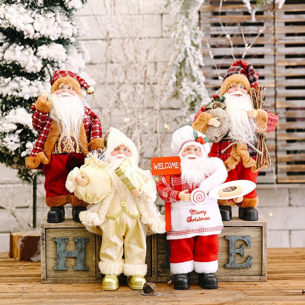 2024 Christmas Santa Claus Toy With Gift Bag Stand Santa Claus Decor Resin Mini Holding Presents Home Navidad Party Ornaments