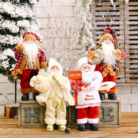 2024 Christmas Santa Claus Toy With Gift Bag Stand Santa Claus Decor Resin Mini Holding Presents Home Navidad Party Ornaments