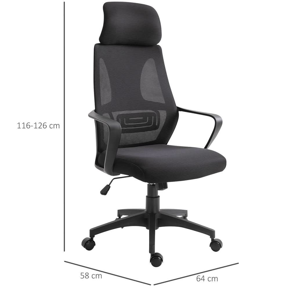 Mesh Back Office Chair w/ Adjustable Height Padded Headrest Black Vinsetto