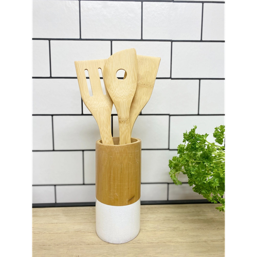 Six Piece Wooden Utensils with Round Holder