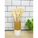 Six Piece Wooden Utensils with Round Holder