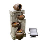 Solar Power Water Fountain Feature with Lights & Battery Back Up