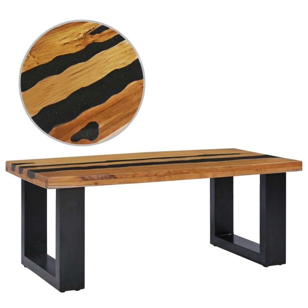 Coffee Table 100x50x40 cm Solid Teak Wood and Lava Stone & Polyresin