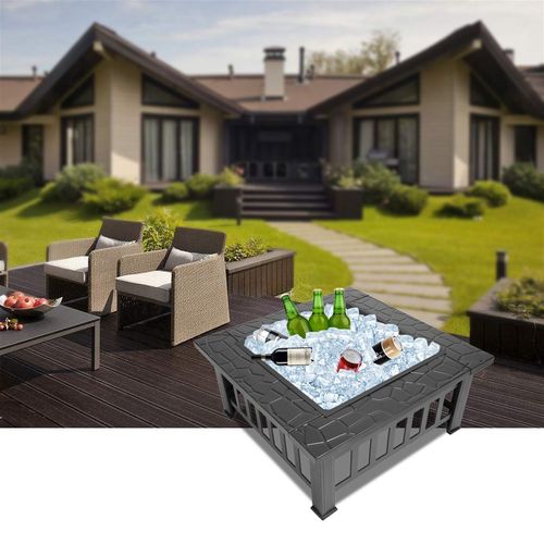 Portable Courtyard Metal Fire Bowl with Accessories Black