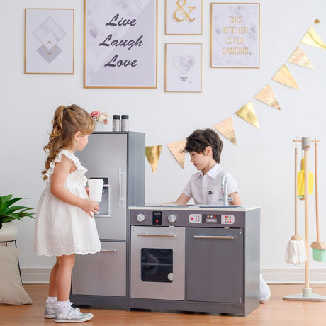 Milano Kids Wooden Play Kitchen & 10 Accessories Grey TD-13397B