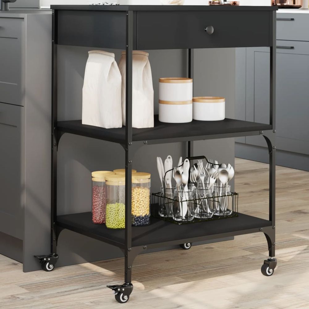 Kitchen Trolley Black 60x48x89.5 cm Engineered Wood