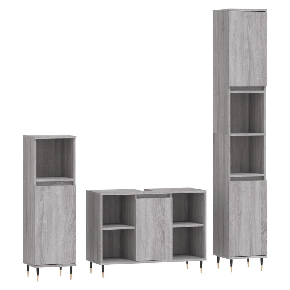 3 Piece Bathroom Furniture Set Grey Sonoma Engineered Wood