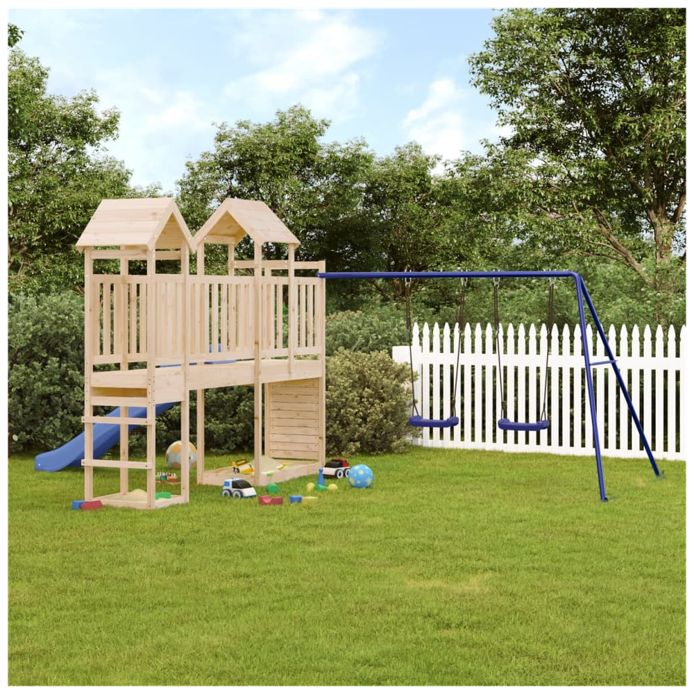 Playhouse with Slide Swings Rockwall Solid Wood Pine