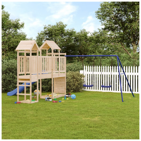 Playhouse with Slide Swings Rockwall Solid Wood Pine