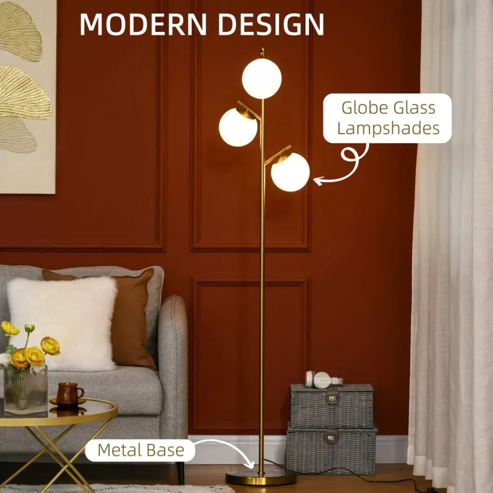 Modern Floor Lamp for Living Room Bedroom, 3 Light Tree Standing Lamp, Gold