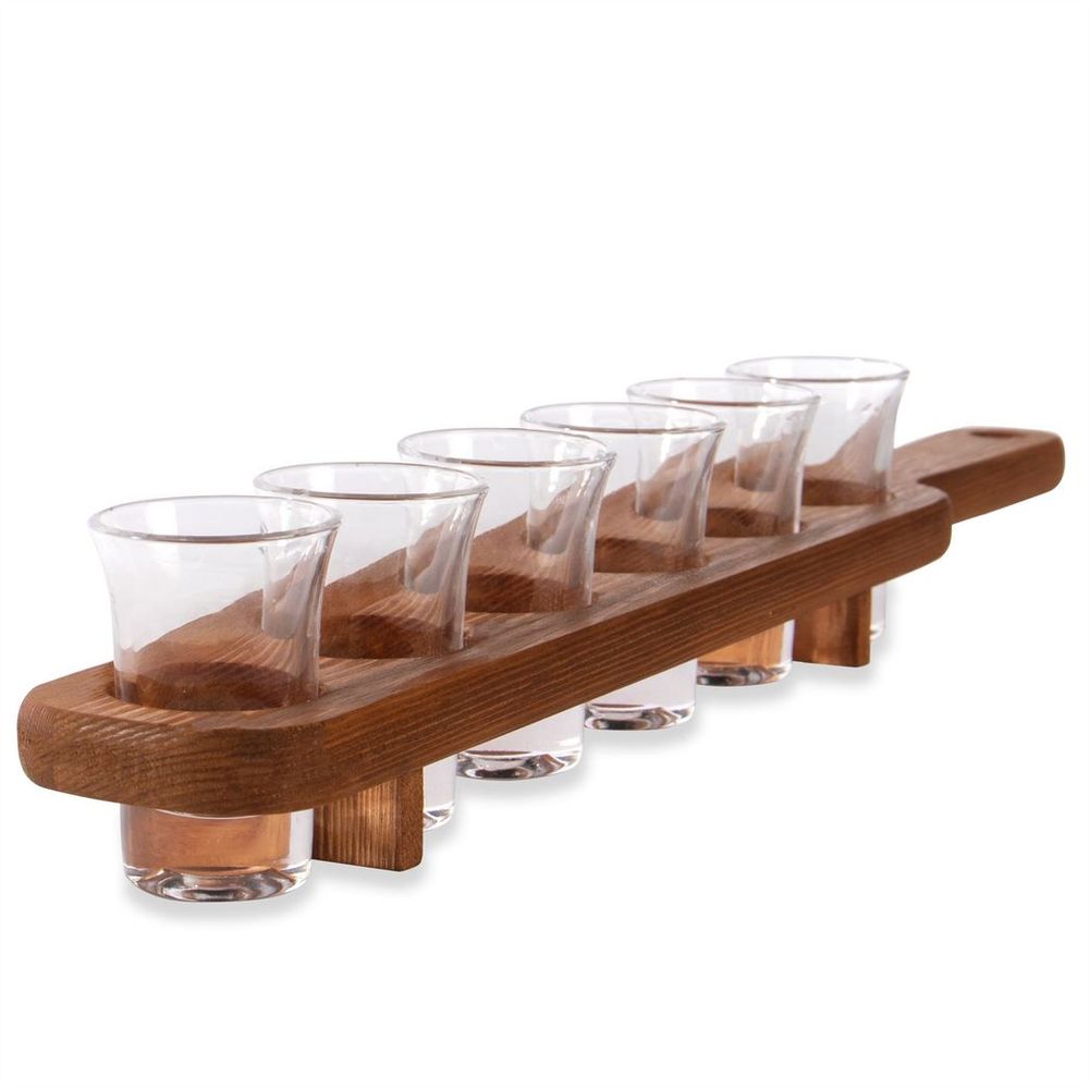 Wooden Drinks Paddle with 6 Shot Glasses | M&W