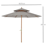 2.7 m Double Tier Garden Sun Umbrella Sunshade Wooden Parasol Shade Canopy