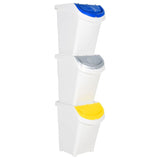 Stackable Waste Bins with Lids 3 pcs White PP 120 L