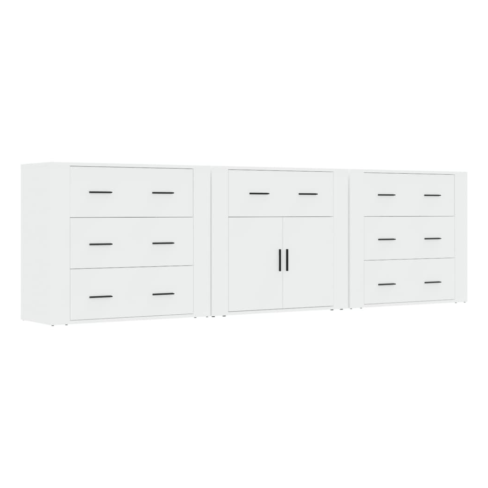 Sideboards 3 pcs White Engineered Wood