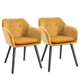 2 Pieces Modern Upholstered Fabric Bucket Seat Dining Room Armchairs - Yellow