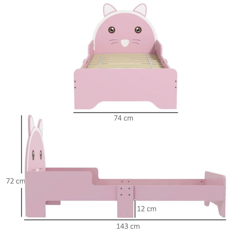 ZONEKIZ Toddler Bed Frame Cat Design Kids Bed with Guardrails - Pink