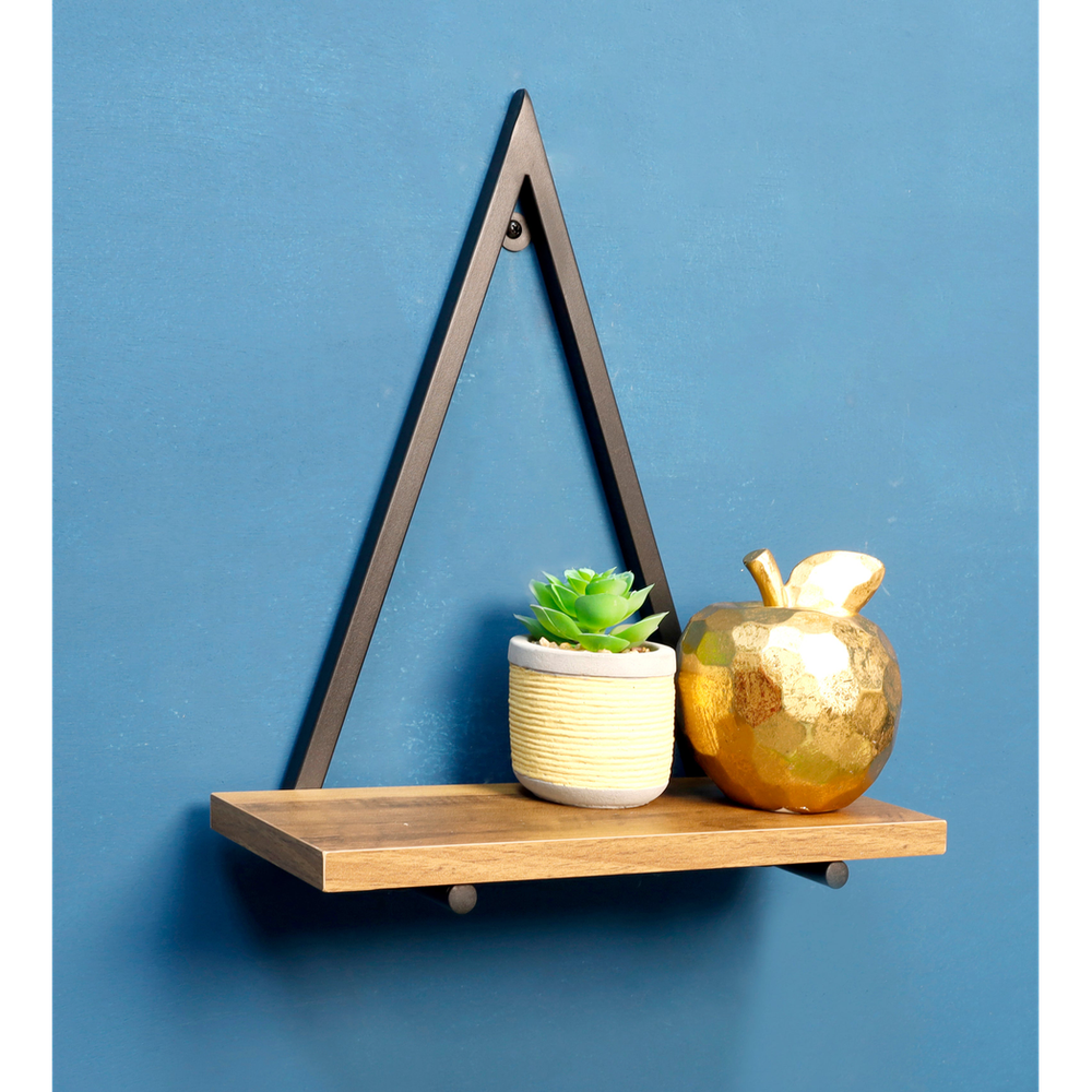 1 Tier Dark OAK Triangle Wall Shelf with Black Metal Frame