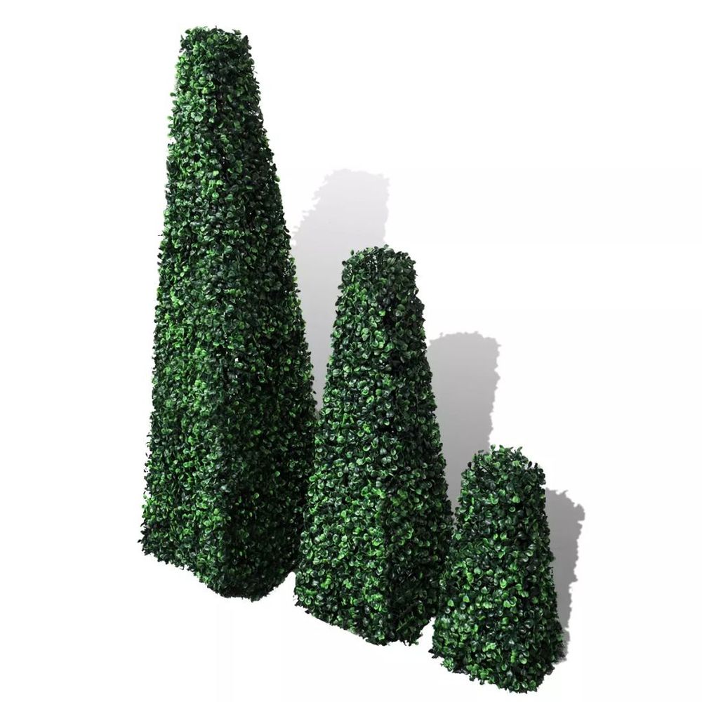 Set of 3 Artificial Boxwood Pyramid Topiary