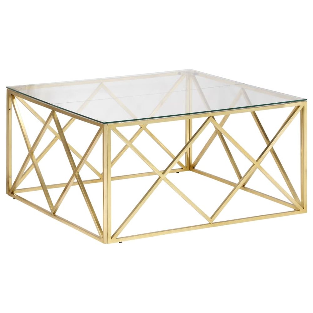 Coffee Table Gold Stainless Steel and Tempered Glass