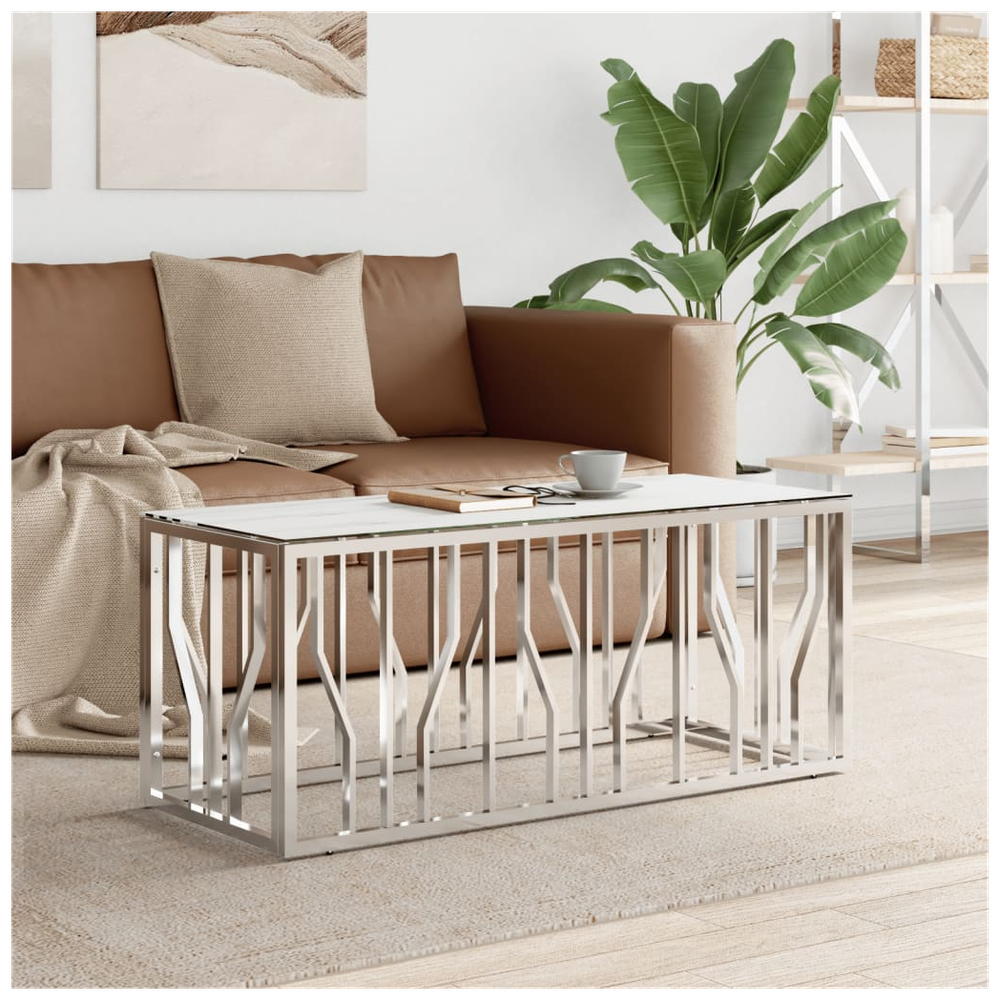 Coffee Table Silver 110x45x45 cm Stainless Steel and Glass