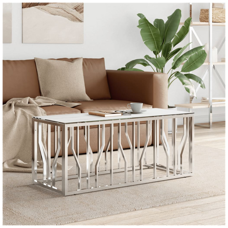 Coffee Table Silver 110x45x45 cm Stainless Steel and Glass