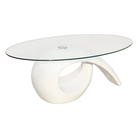 Coffee Table with Oval Glass Top High Gloss White