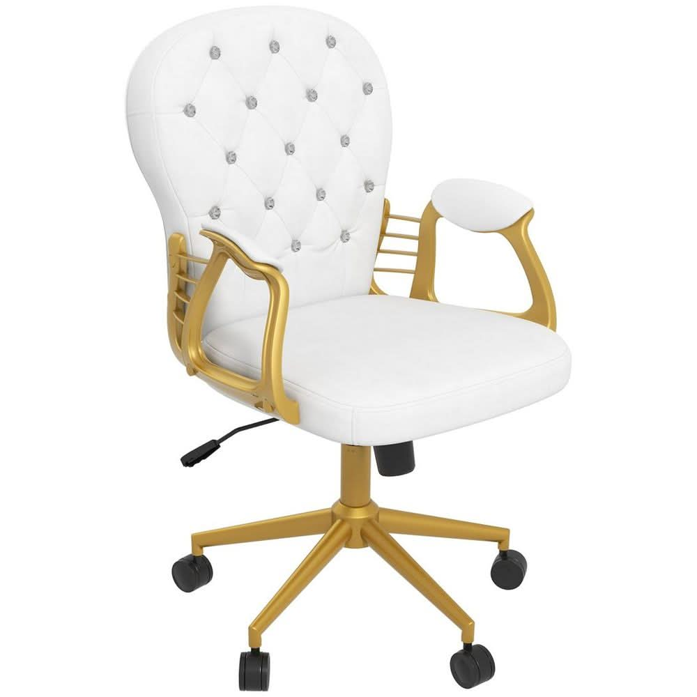 Vinsetto Home Office Chair Button Tufted Desk Chair with Swivel Wheels White