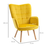 Modern Accent Chair Velvet-Touch Tufted Wingback Armchair, Yellow