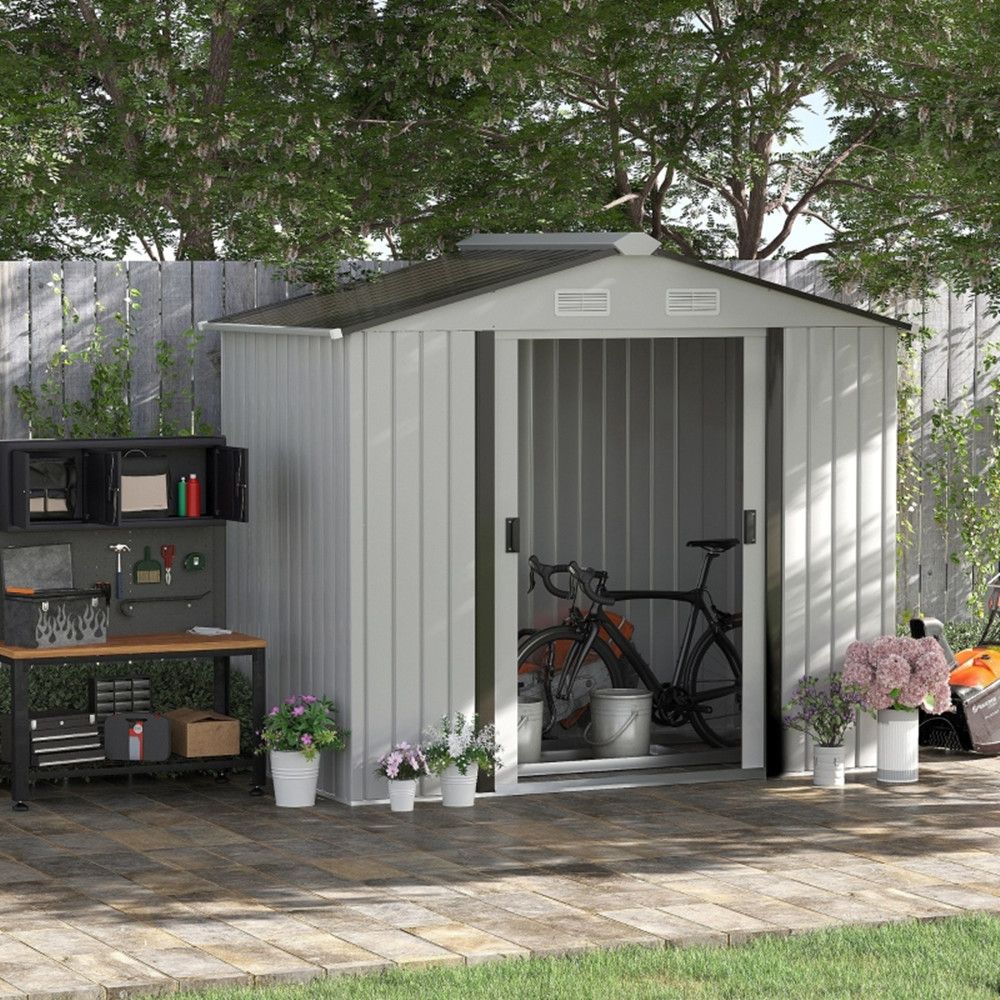 Steel Storage Shed Garden Tool house 7' x 4'  White-AS