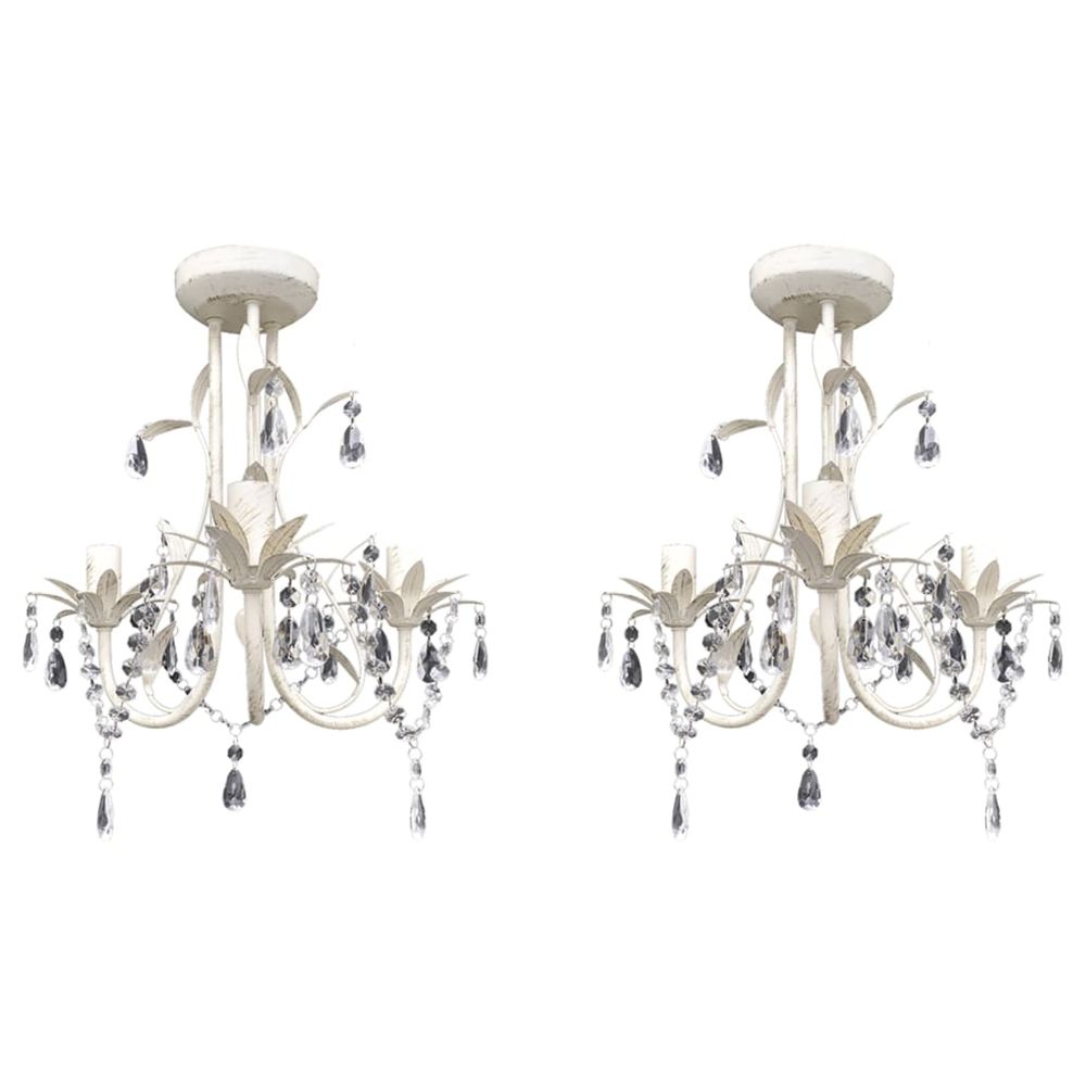 Crystal Pendant Ceiling Lamp Chandeliers 2 pcs Elegant White