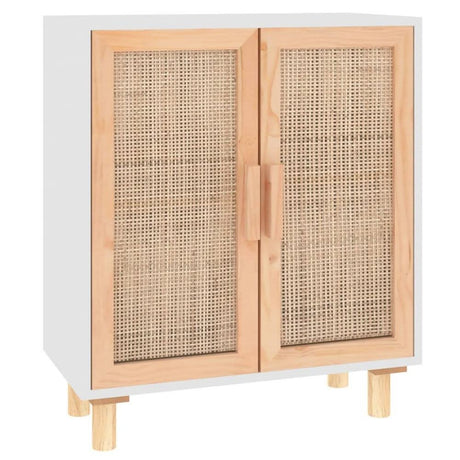 Sideboard White 60x30x70 cm Solid Wood Pine and Natural Rattan