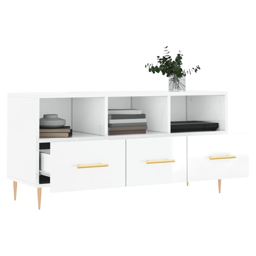 TV Cabinet High Gloss White 102x36x50 cm Engineered Wood