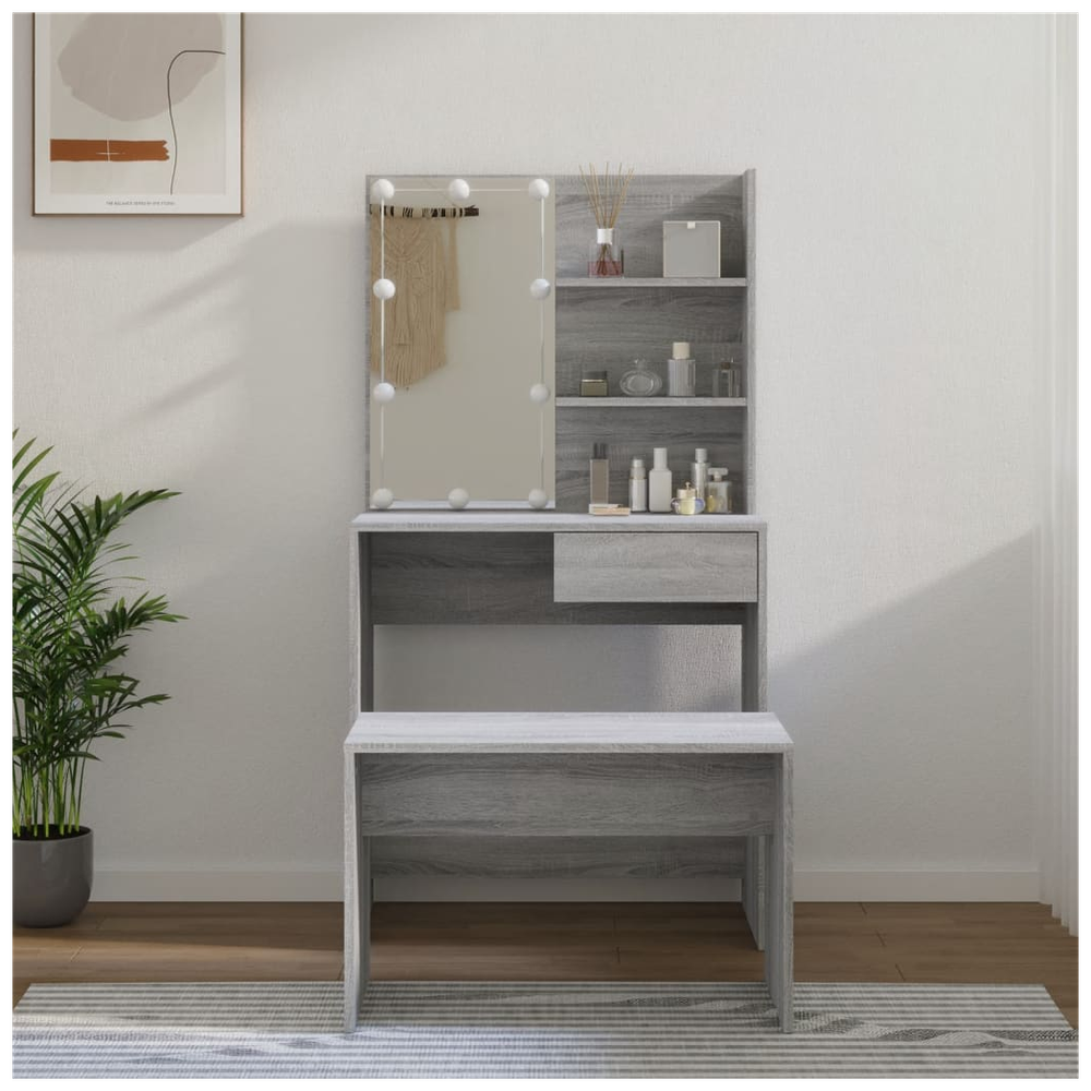 Dressing Table Set with LED Grey Sonoma Engineered Wood