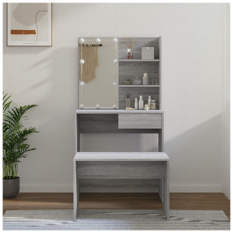 Dressing Table Set with LED Grey Sonoma Engineered Wood