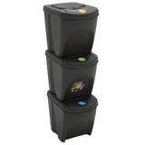 Stackable Garbage Bin Boxes 3 pcs Grey 75 L Polypropylene