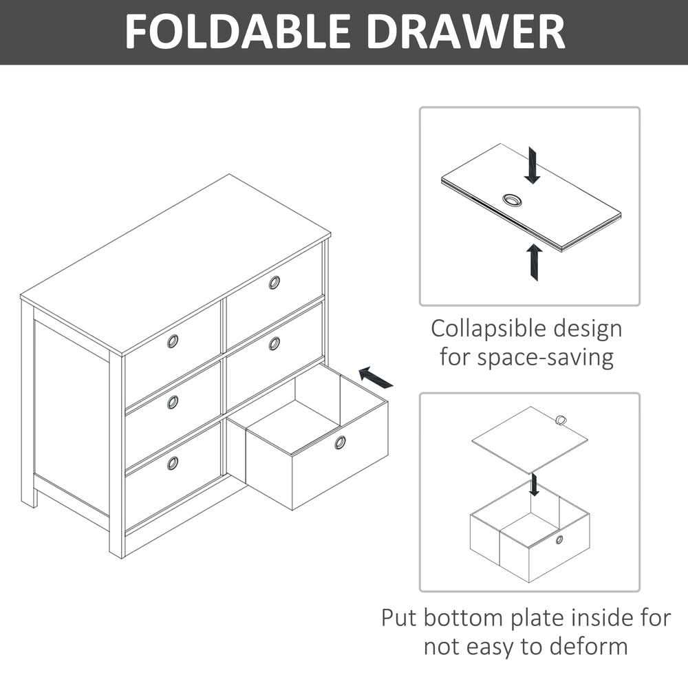 Chests of Drawer, Fabric Dresser Storage Cabinet with 6 Drawers White and Grey