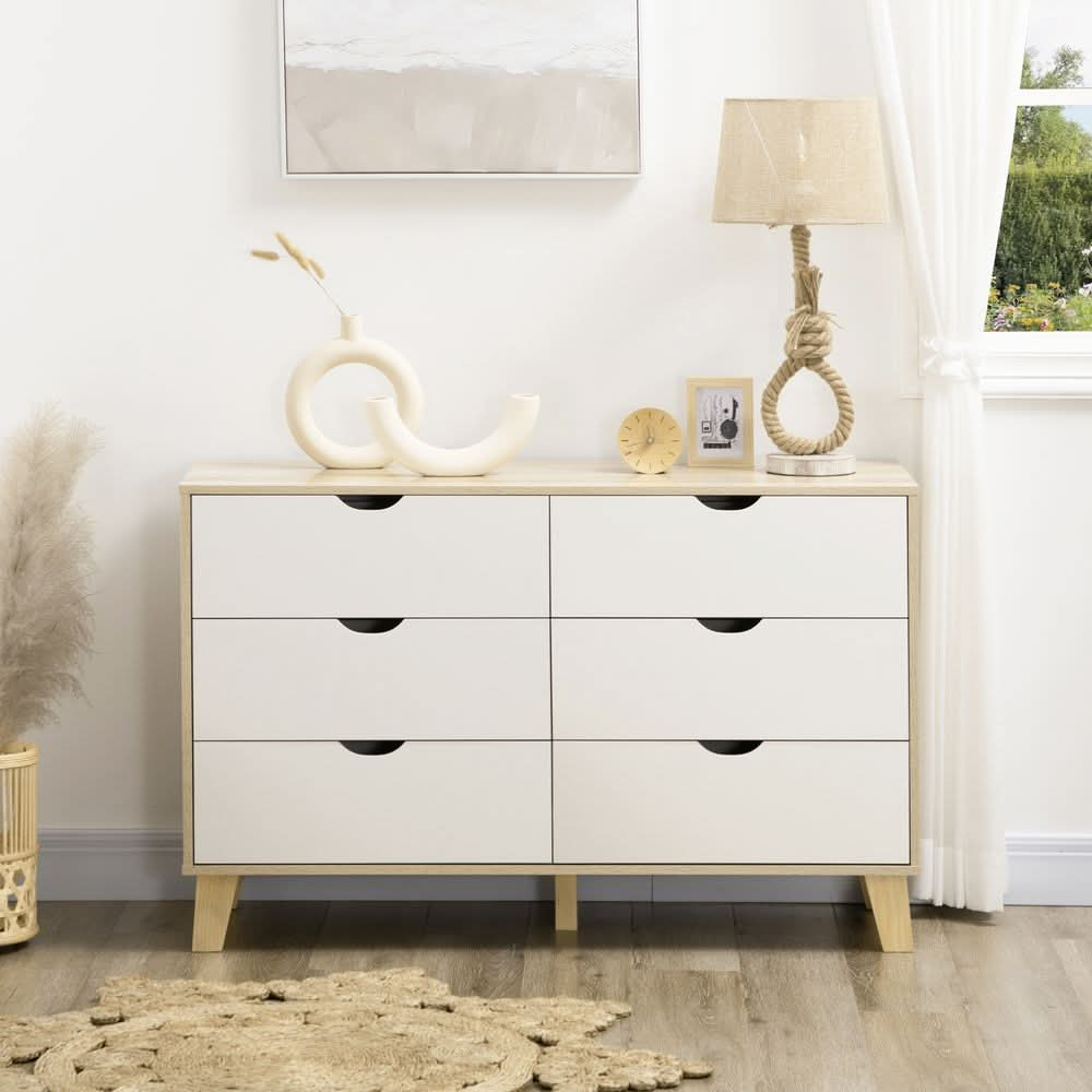 Chest of Drawers, 6 Drawer Unit Storage Chest Bedroom White and Brown