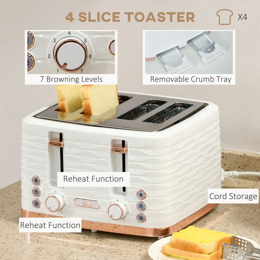 Kettle and Toaster Set 1.7L Rapid Boil Kettle & 4 Slice Toaster White