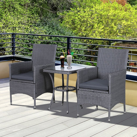 3 Pcs Rattan Bistro Set: 1 x Table, 2 x Chairs